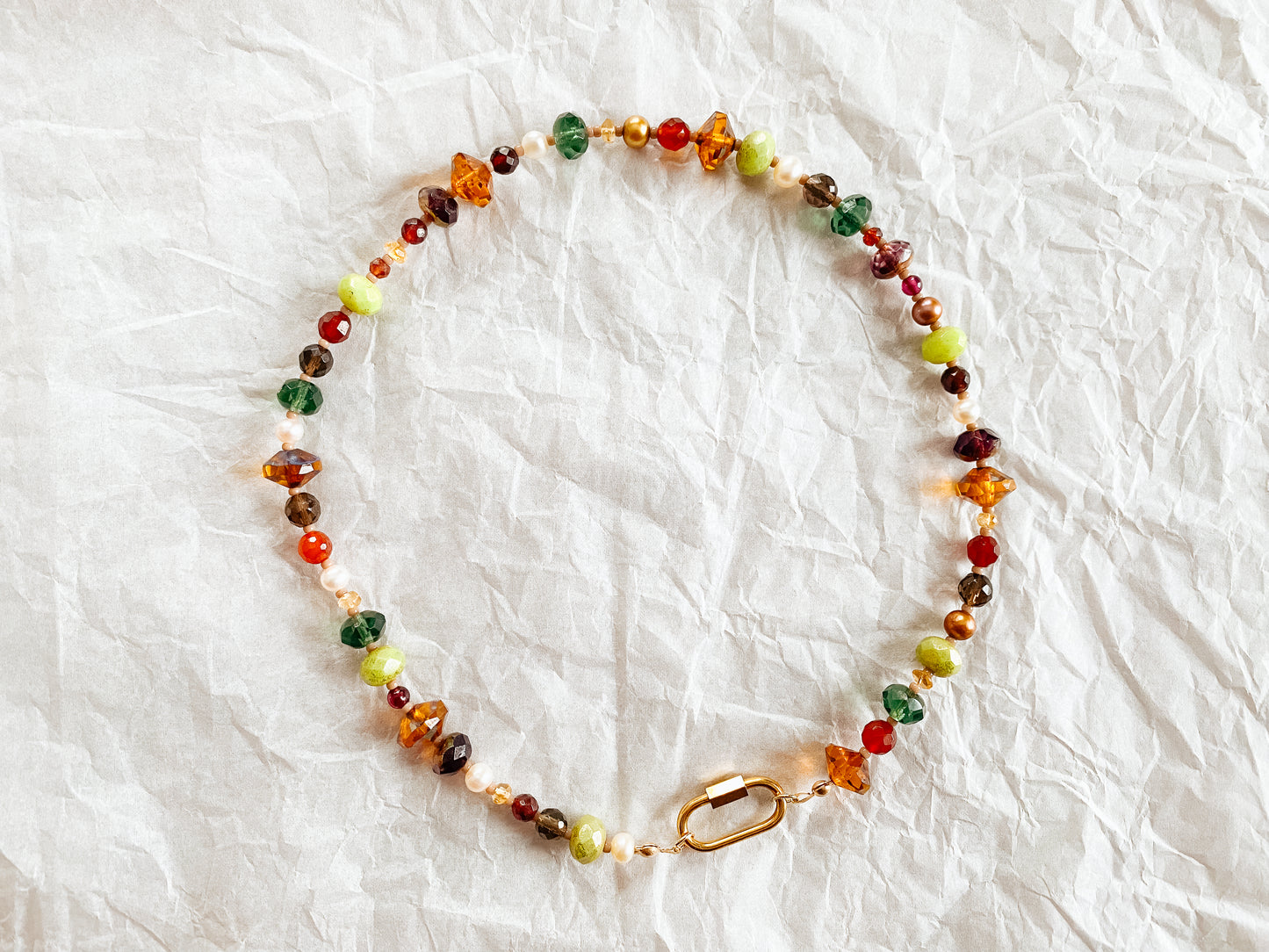 Mixed Gemstone Choker with Carabiner